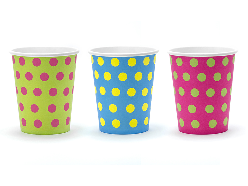 Polka Dots Paper Cups Pink Blue And Green For Cold Drinks Only Hold