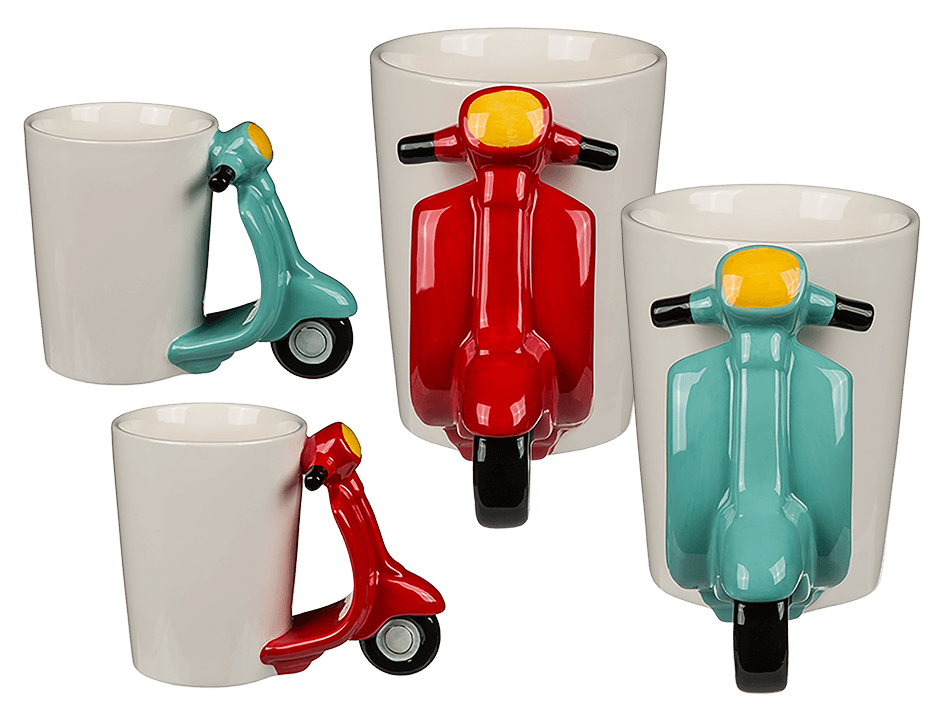 Porcelain mug with motor scooter handle