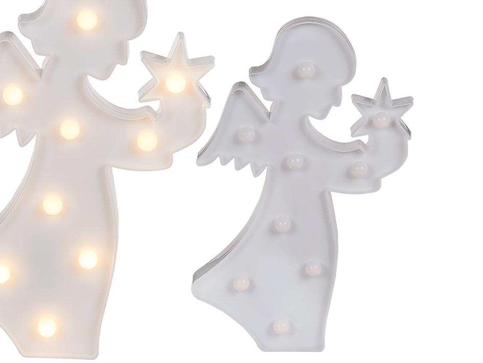 White plastic angel with 9 warm white LED